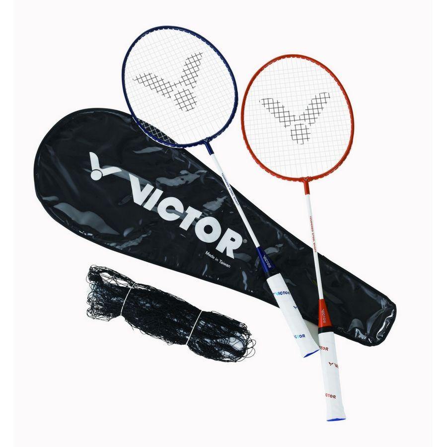 Victor Portable Outdoor Badminton Set - Net, Post, Racket, Shuttle