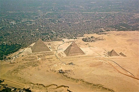 The Giza pyramids and Giza Necropolis, Egypt, seen from above.