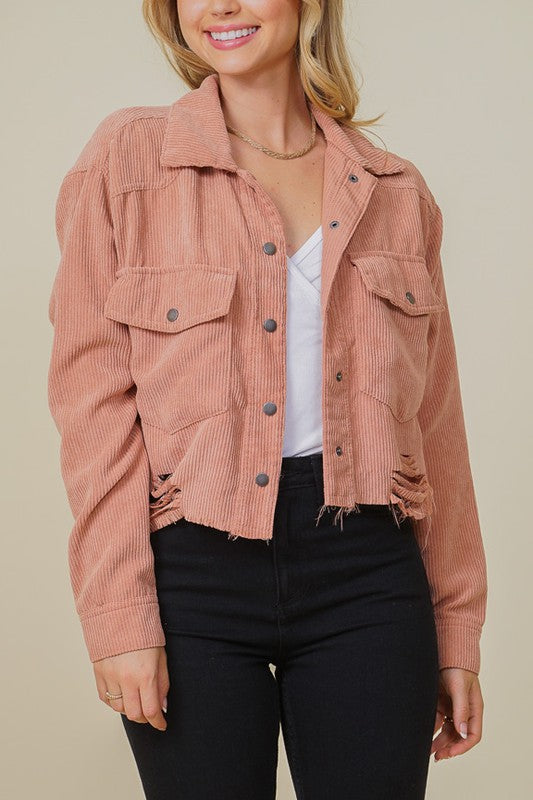 Zoey Corduroy Distressed Crop Jacket