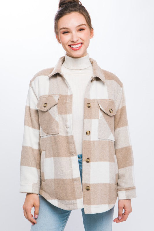 Plaid Button Down Jacket with Front Pocket