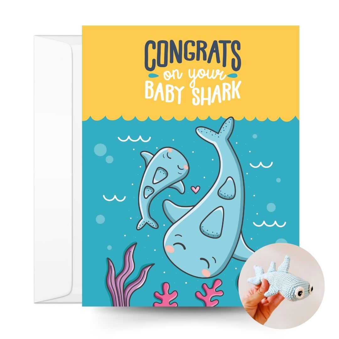 Shark Crochet Pattern & Matching Card: "Baby Congratulations"