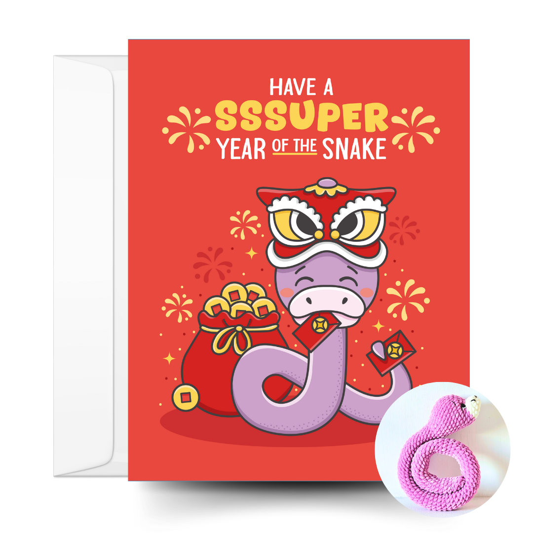 Snake Crochet Pattern & Matching Card: "Have A Sssuper Year Of The Snake"