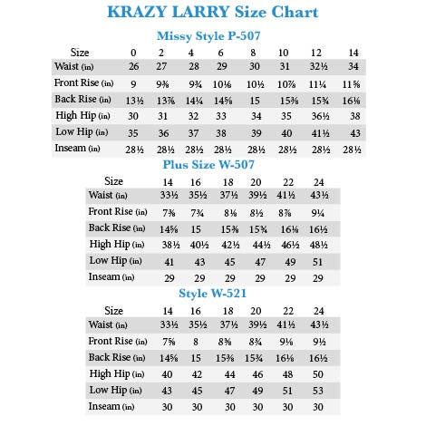 Krazy Larry Size Chart – Leonard's Clothing