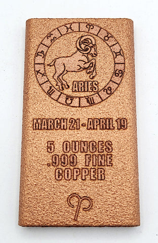 Aries 5 oz. .999 Fine Copper Bullion Bar - Zodiac Collectable