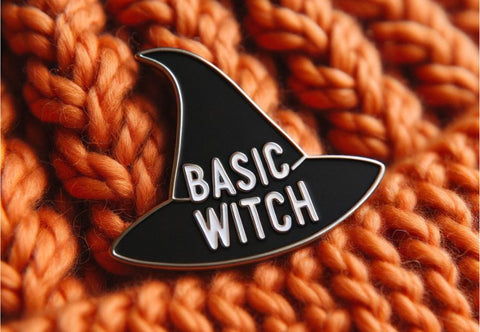 Basic witch enamel pin on beanie