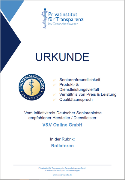 Urkunde Deutsches Seniorensiegel für V&V Online GmbH