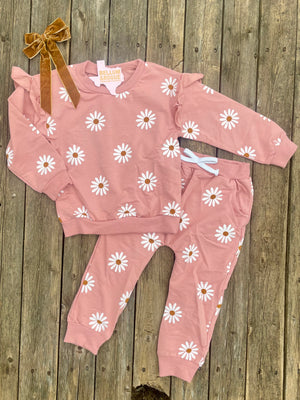 Girls Mauve Daisy Jogger Set - Bellum&Rogue