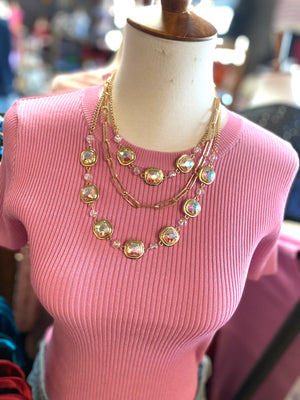 Delphine Layered Chain Square Stone Necklace - Bellum&Rogue