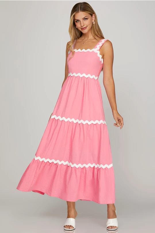 Mary Rick Rack Trim Linen Pink Dress