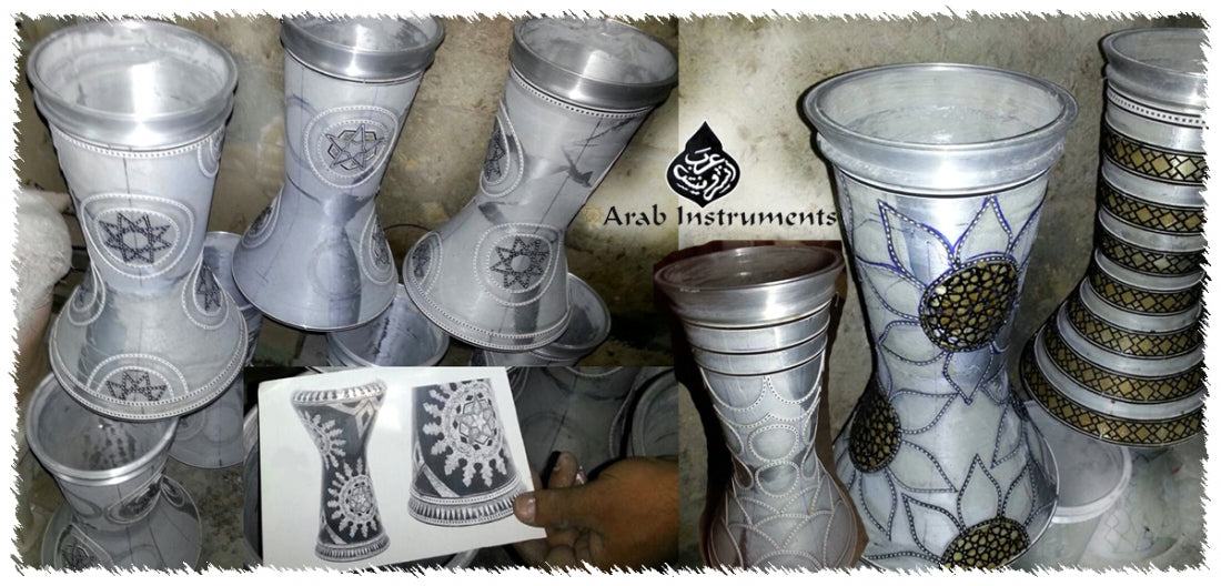 we draw and mark on the darbuka the illustration and the design we would like to make