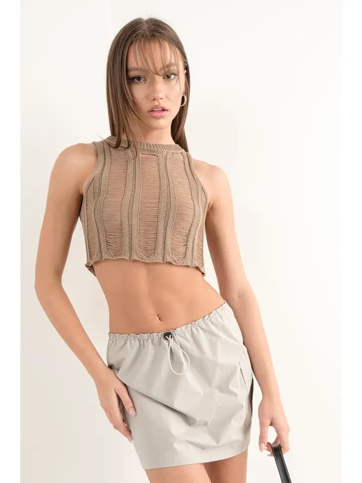 Ladder Knit Khaki Crop Top