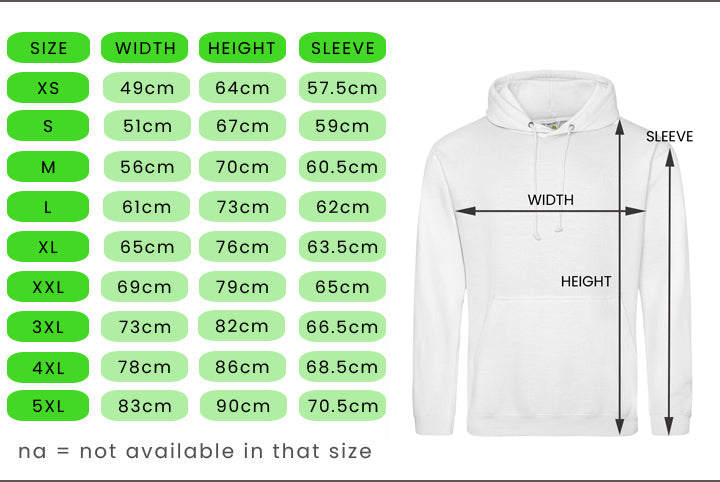 South Cheshire Pickleball Club Unisex Hoodie Size Chart