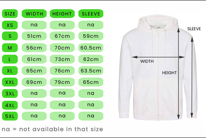 Unisex Zoodie Size Chart