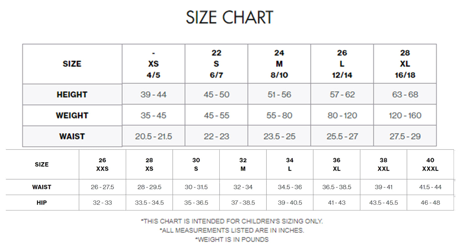 TYR Male Size Chart