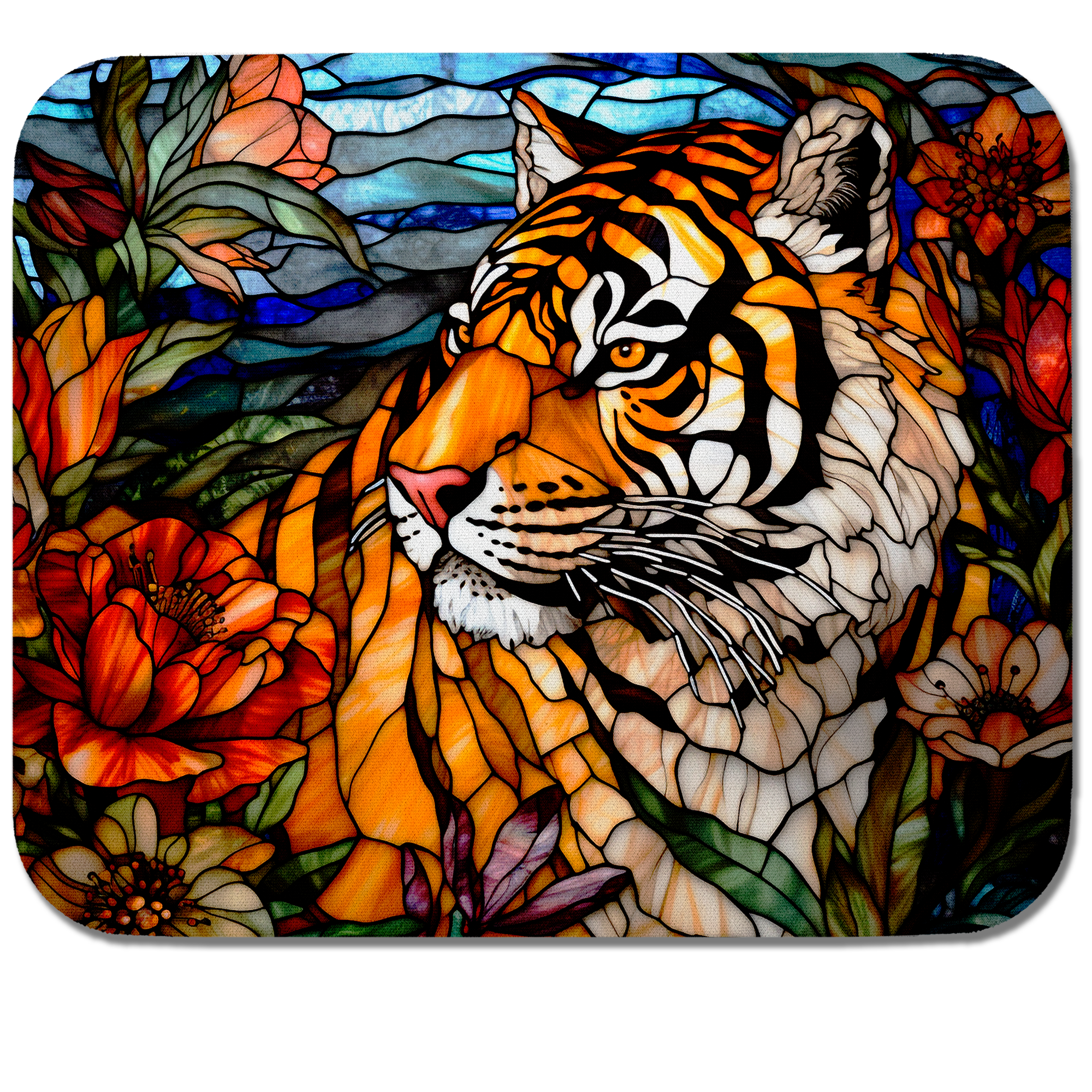 "Stained Glass" Tiger Full-Size Rectangular Mouse Pad