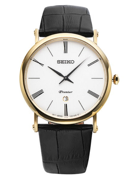 Seiko Premier White Dial Black Leather Men's Watch – Kairós Relojería