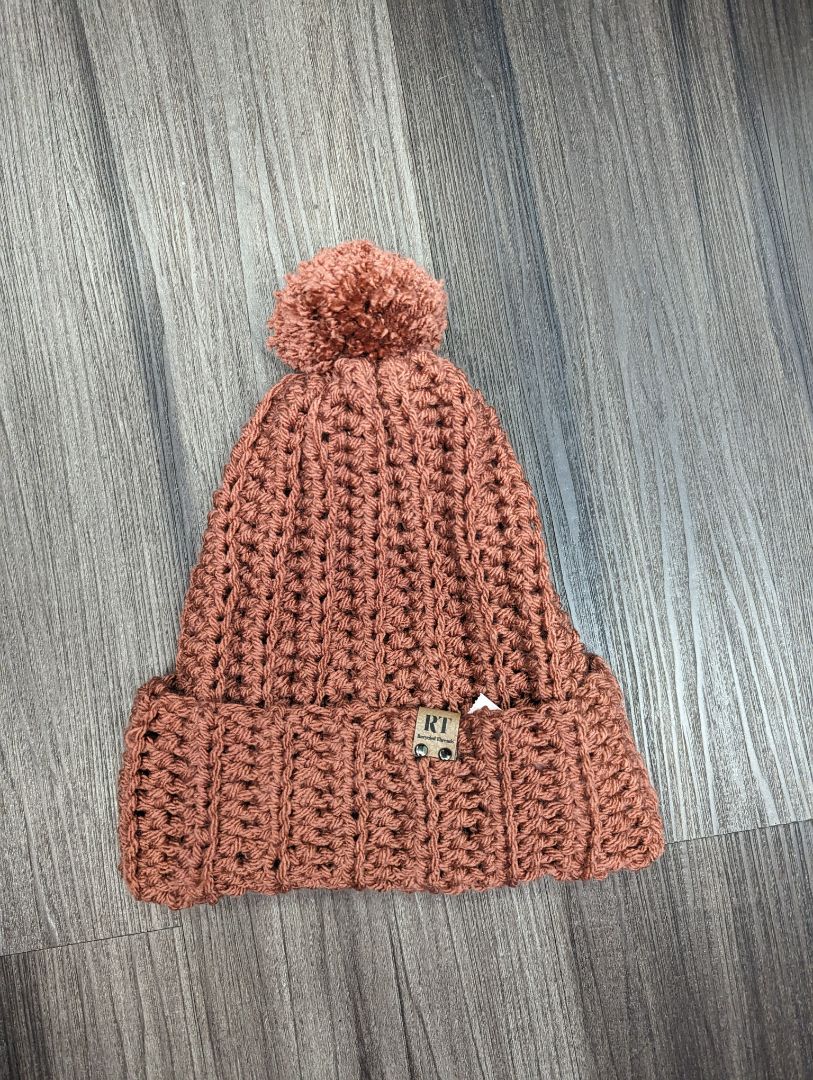 Recycled Threads Handmade Brown Crochet Beanie Hat with Pom-Pom