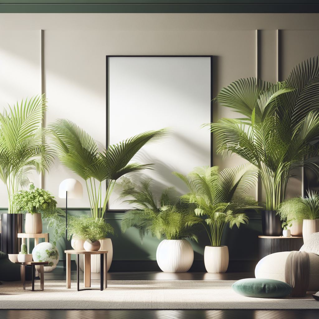 Parlour Palm, Neutral colors with Pops of Green, White and Dark Wood elements, , Luxuriant Greenery, Abundant Natural Light