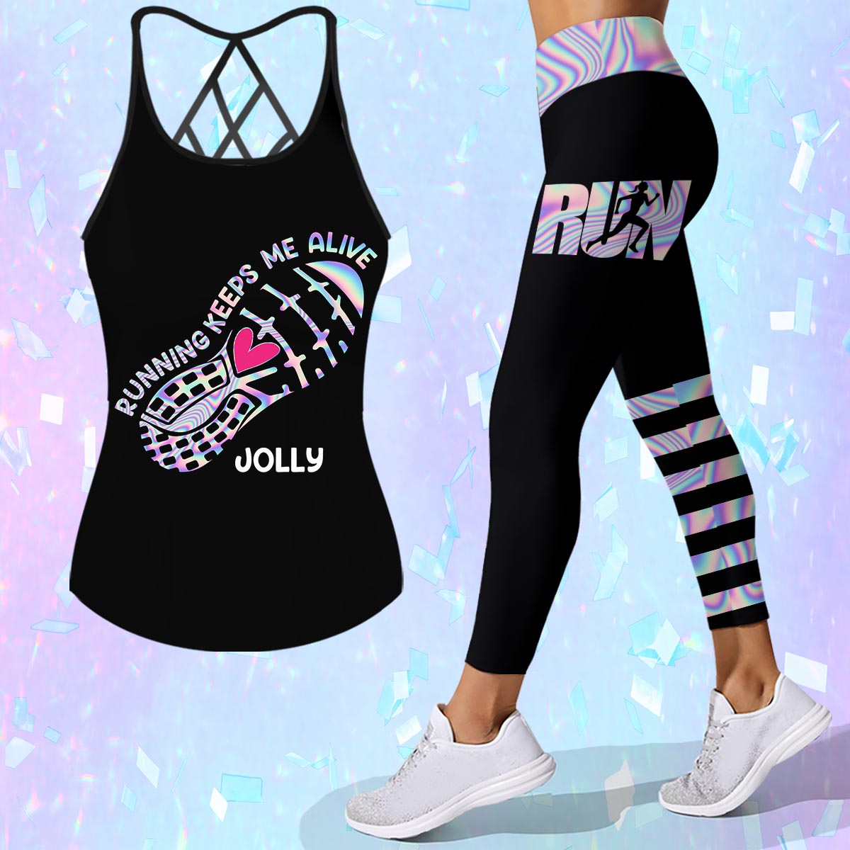 Running Keeps Me Alive - Personalized Running Cross Tank Top and Leggings