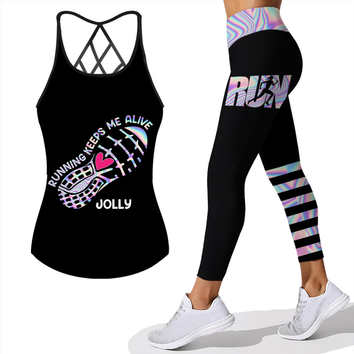 Running Keeps Me Alive - Personalized Running Cross Tank Top and Leggings