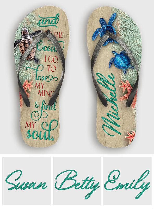 To The Ocean - Personalized Turtle Flip Flops