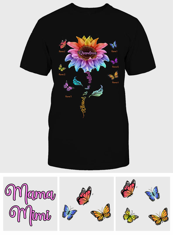 Blessed To Be Called Grandma Colorful Sunflower With Butterflies - Personalized Mother's Day T-shirt and Hoodie