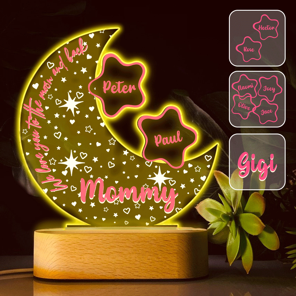 Discover We Love You To The Moon And Back - Personalized Grandma Shaped Plaque Light Base