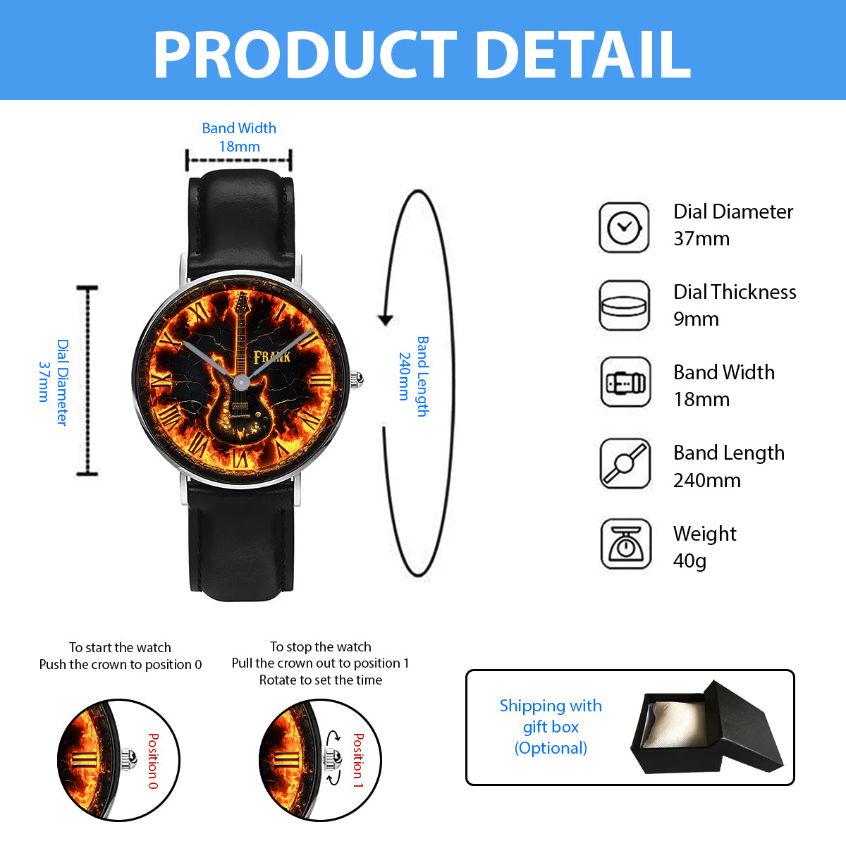 Fire Guitar - Personalized Guitar Hand Watch