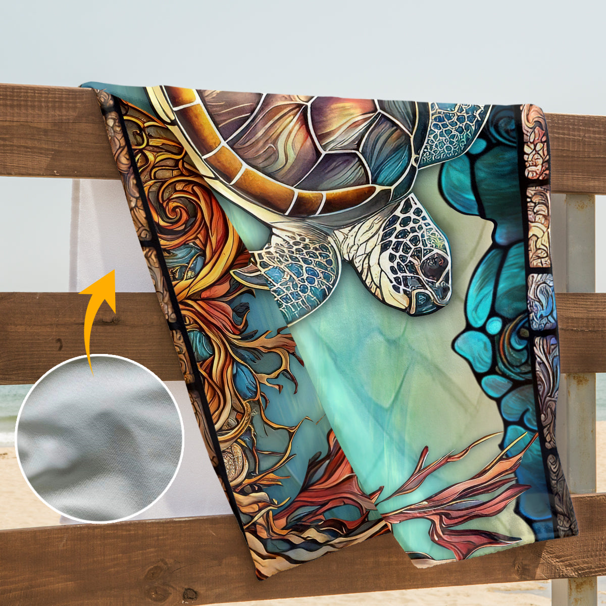 Stained Glass Turtle - Personalized Turtle Quick-dry Beach Towel/ Bath Towel