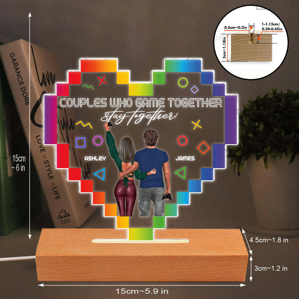 Couples Who Game Together Stay Together - Personalized Video Game Shaped Plaque Light Base