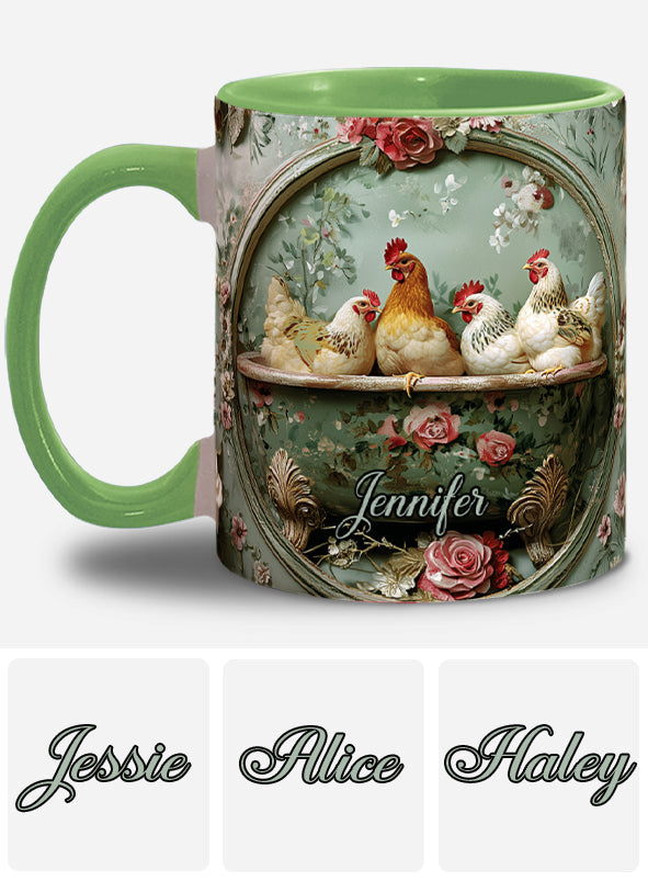 Vintage Floral Chicken - Personalized Chicken Accent Mug