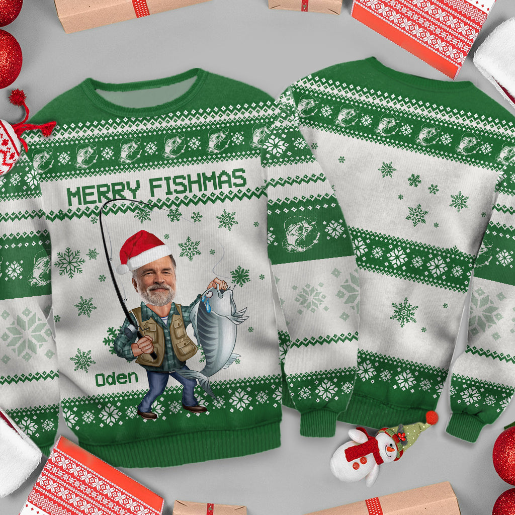 Merry Fishmas - Personalized Fishing Ugly Sweater