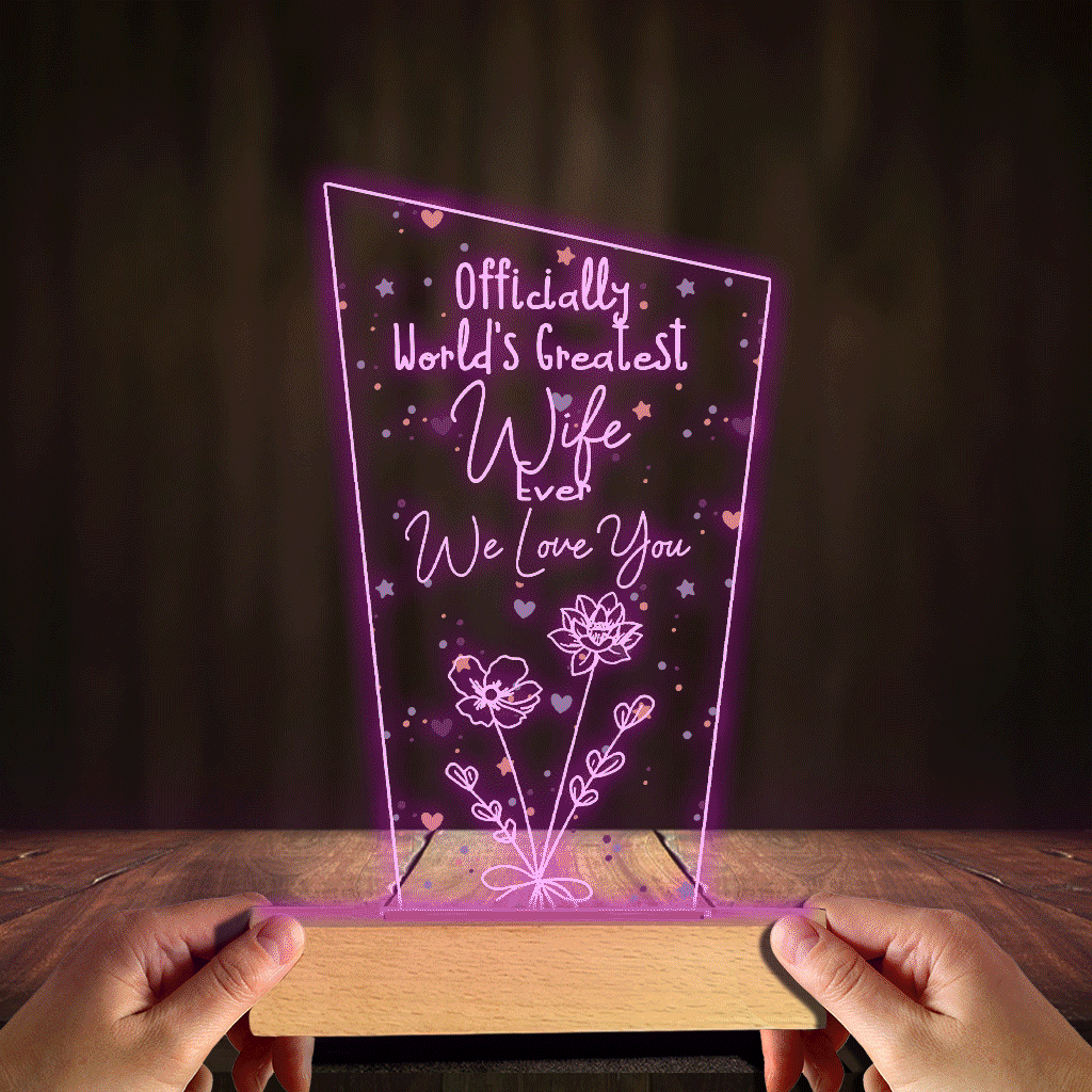 Discover Officially World's Greatest Mom Ever - Gift for mom, grandpa, husband, wife, grandma, dad - Personalized Shaped Plaque Light Base