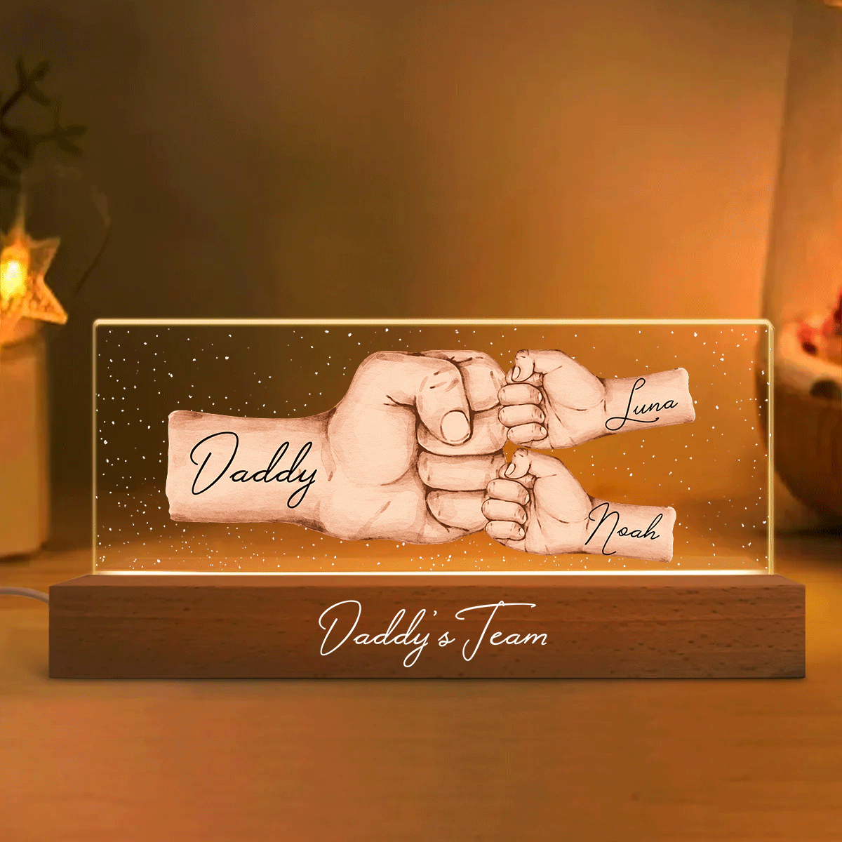 Discover Daddy's Team Fist Bump - Personalized Father Custom LED Night Light