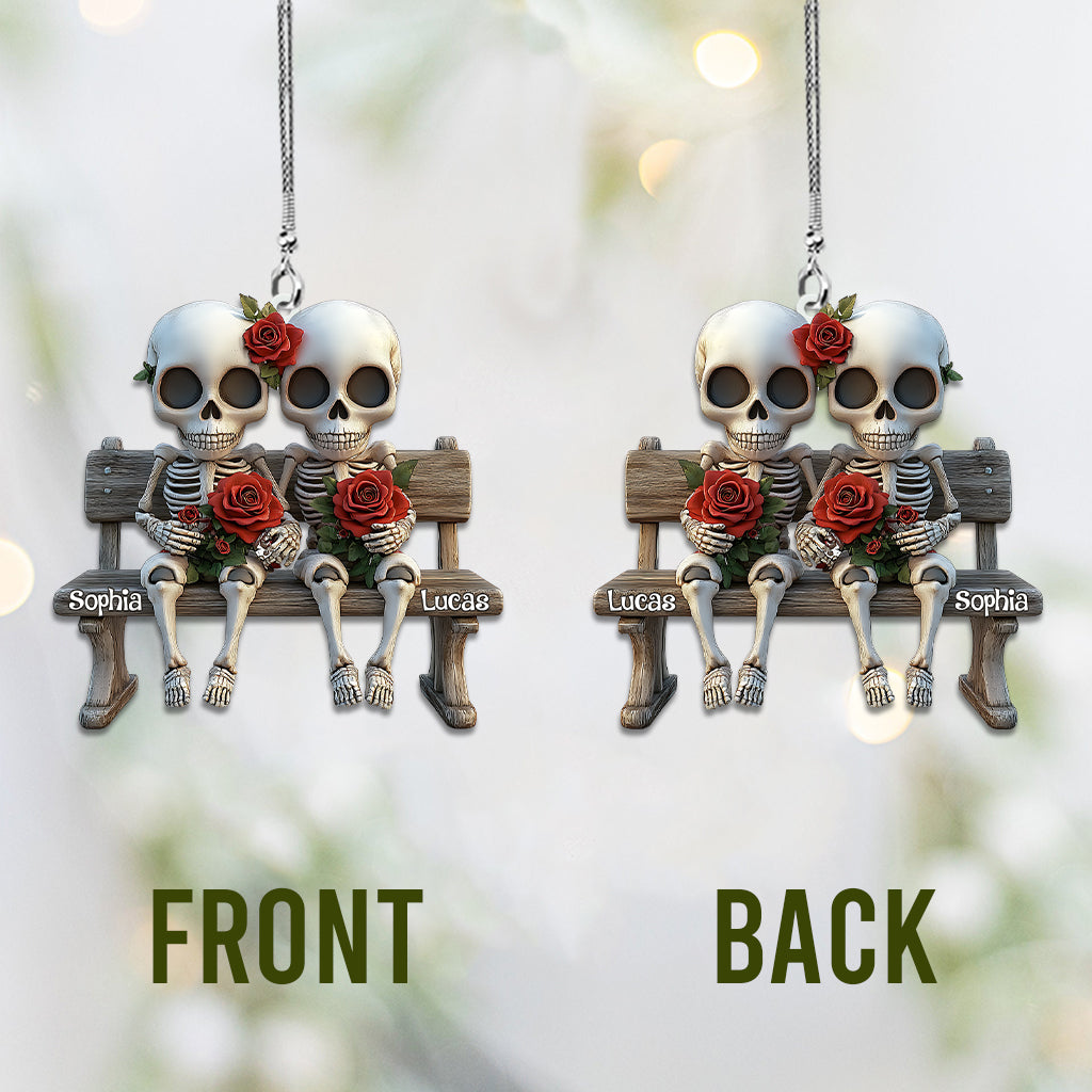 Skull Couple With Red Roses - Personalized Couple Car Ornament
