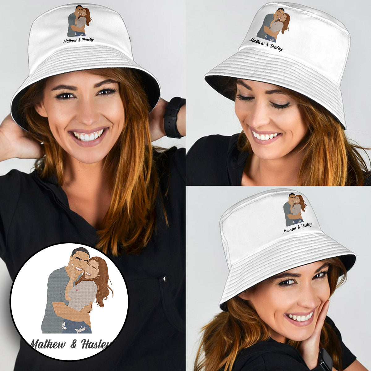 Custom 2D Photo - Personalized Couple Embroidered Bucket Hat