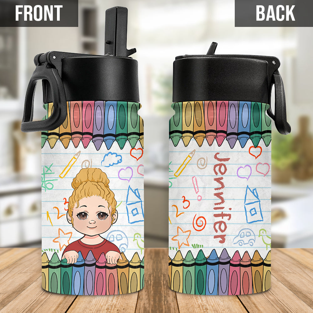 Crayon Colorful - Personalized Kids Water Bottle