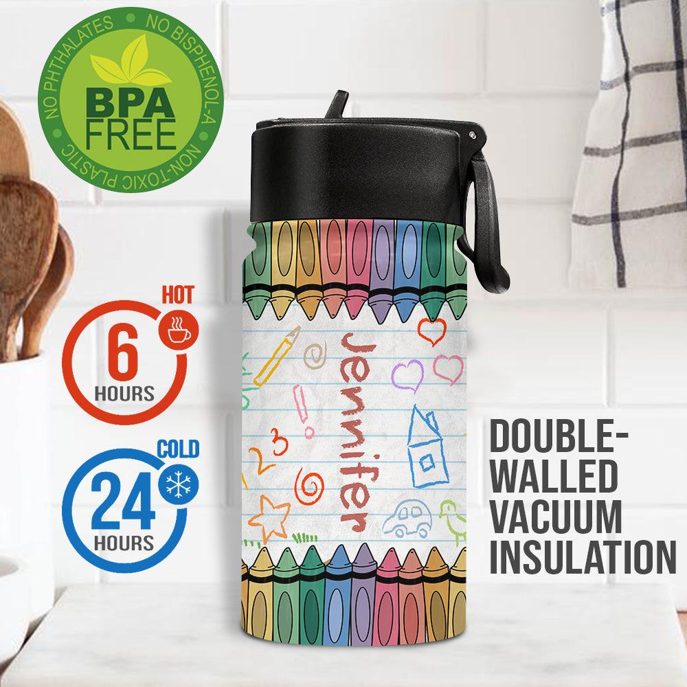 Crayon Colorful - Personalized Kids Water Bottle