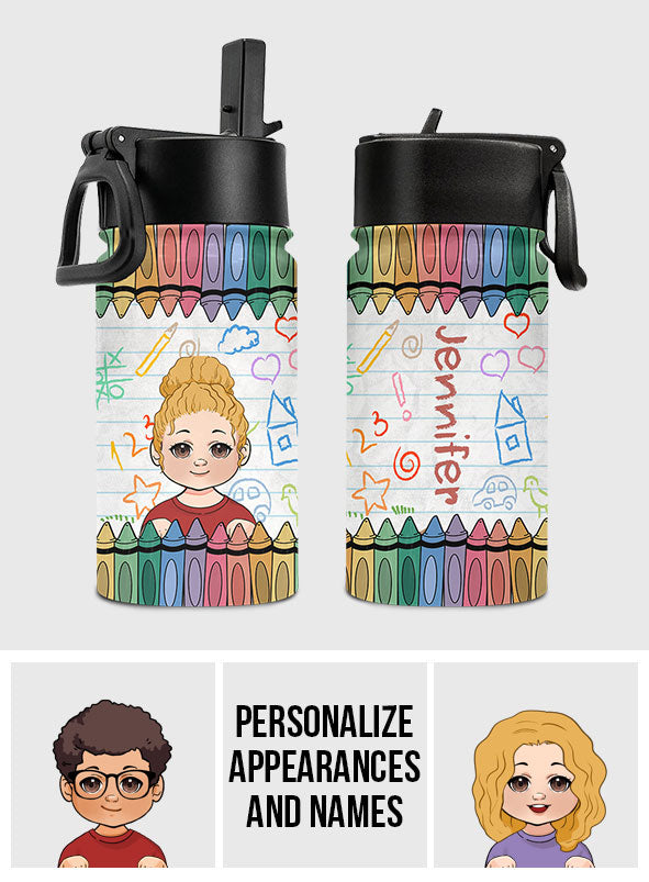 Crayon Colorful - Personalized Kids Water Bottle