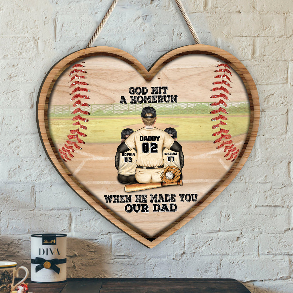 God Hit a Homerun - Personalized Father's Day Baseball Wood Sign