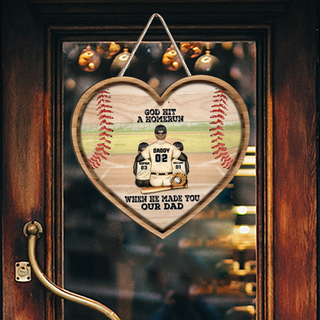 God Hit a Homerun - Personalized Father's Day Baseball Wood Sign