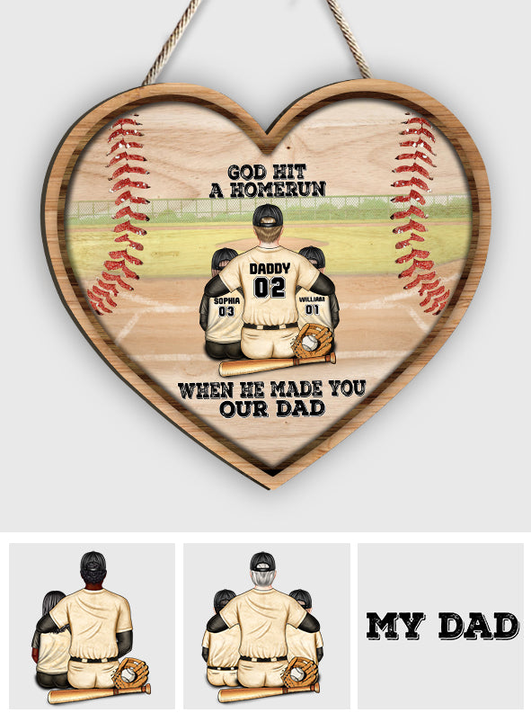 God Hit a Homerun - Personalized Father's Day Baseball Wood Sign