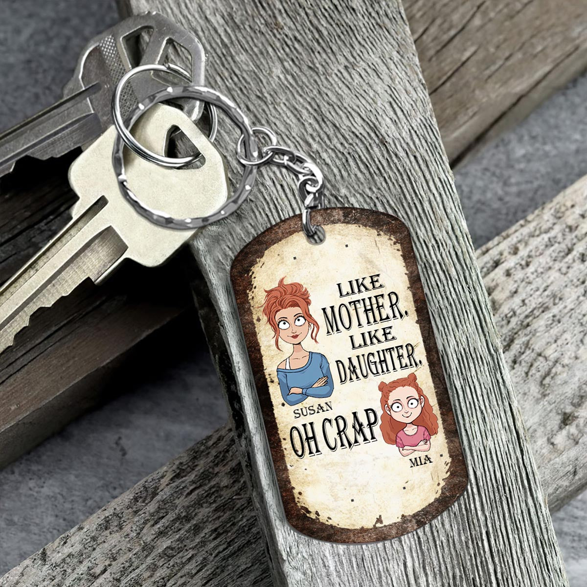 Disover Like Father Like Daughter Like Son - Gift for dad, mom, son, daughter - Personalized Stainless Steel Keychain
