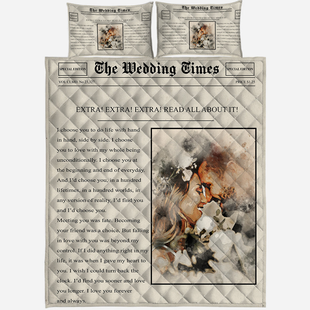 Happy Anniversary The Wedding Times Newspaper - Personalized Husband And Wife Quilt Set