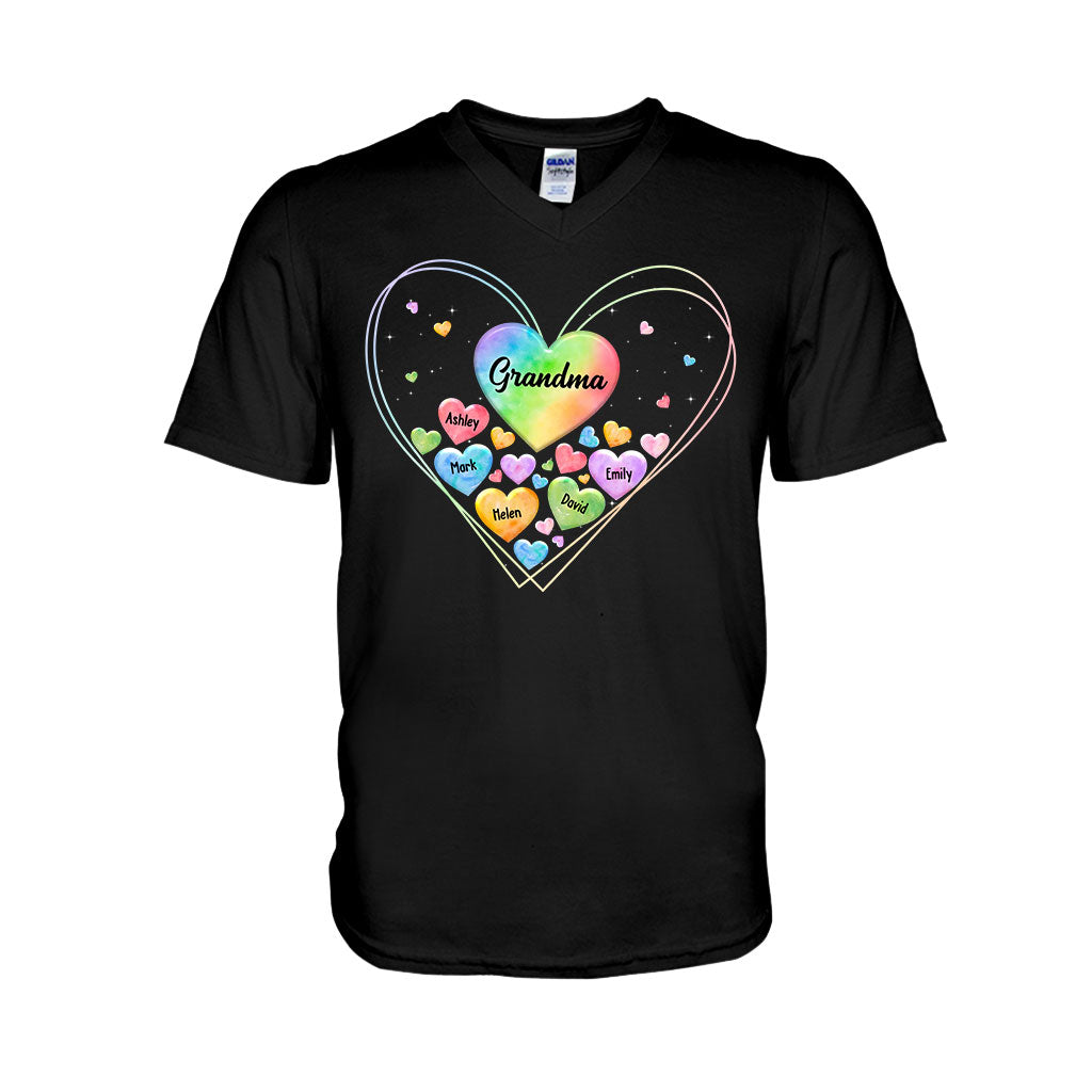 Colorful Heart Of Grandma Mother - Gift for grandma, grandma, mom - Personalized T-shirt And Hoodie