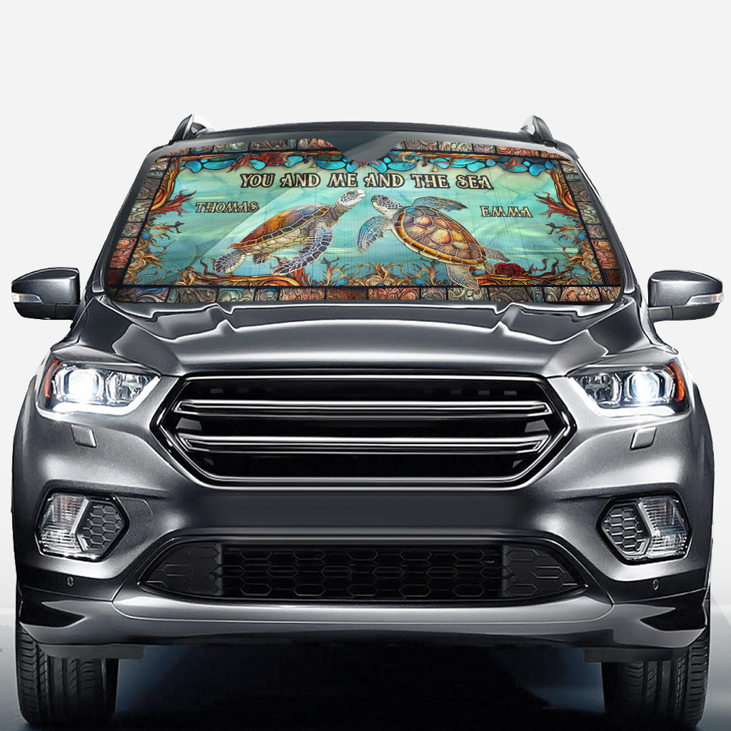 You And Me And The Sea - Personalized Turtle Car Sunshade