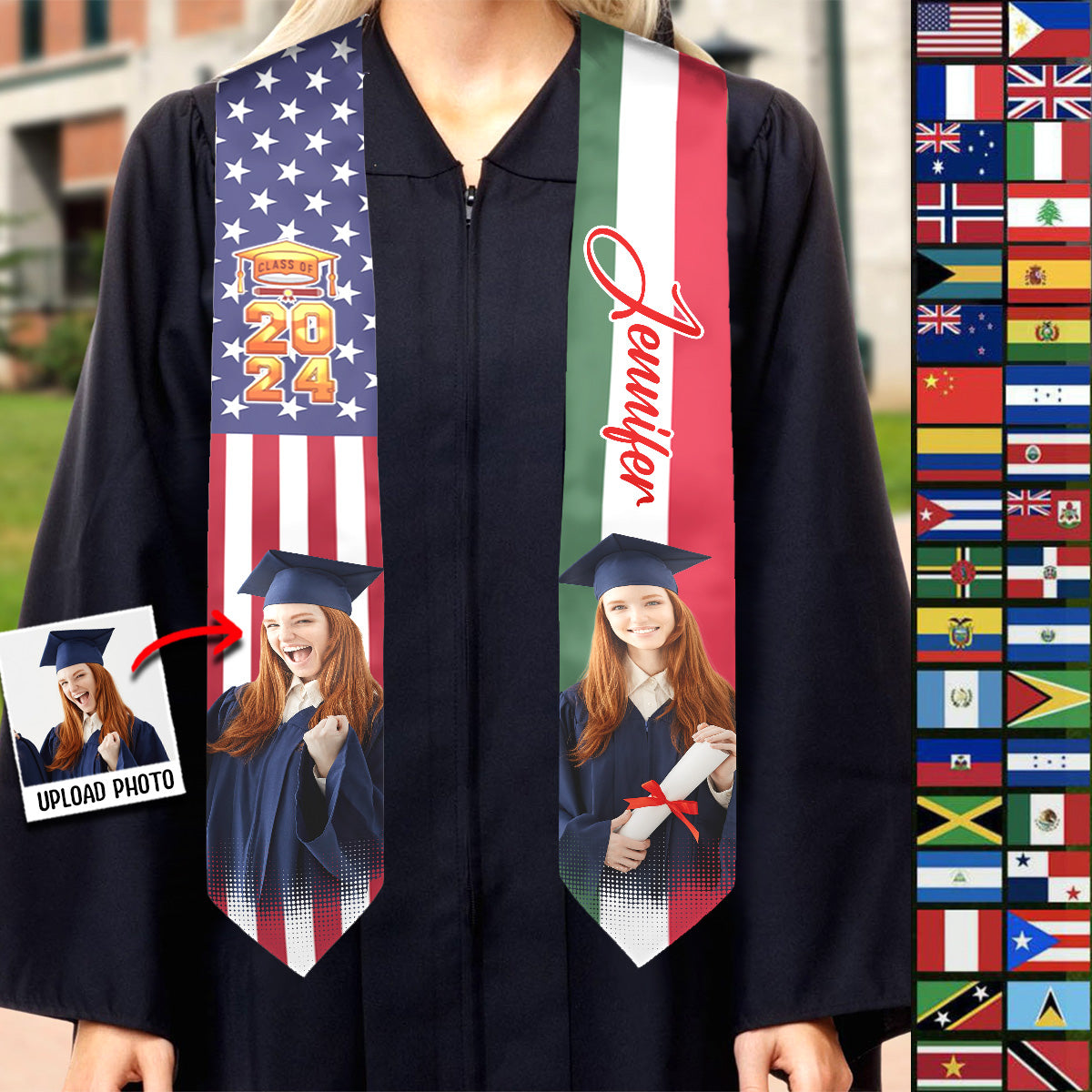 Country Flag Class of 2024 - Personalized Graduation Graduation Stole