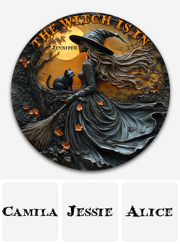 Beautiful Witch & Her Black Cat - Personalized Witch Round Metal Sign