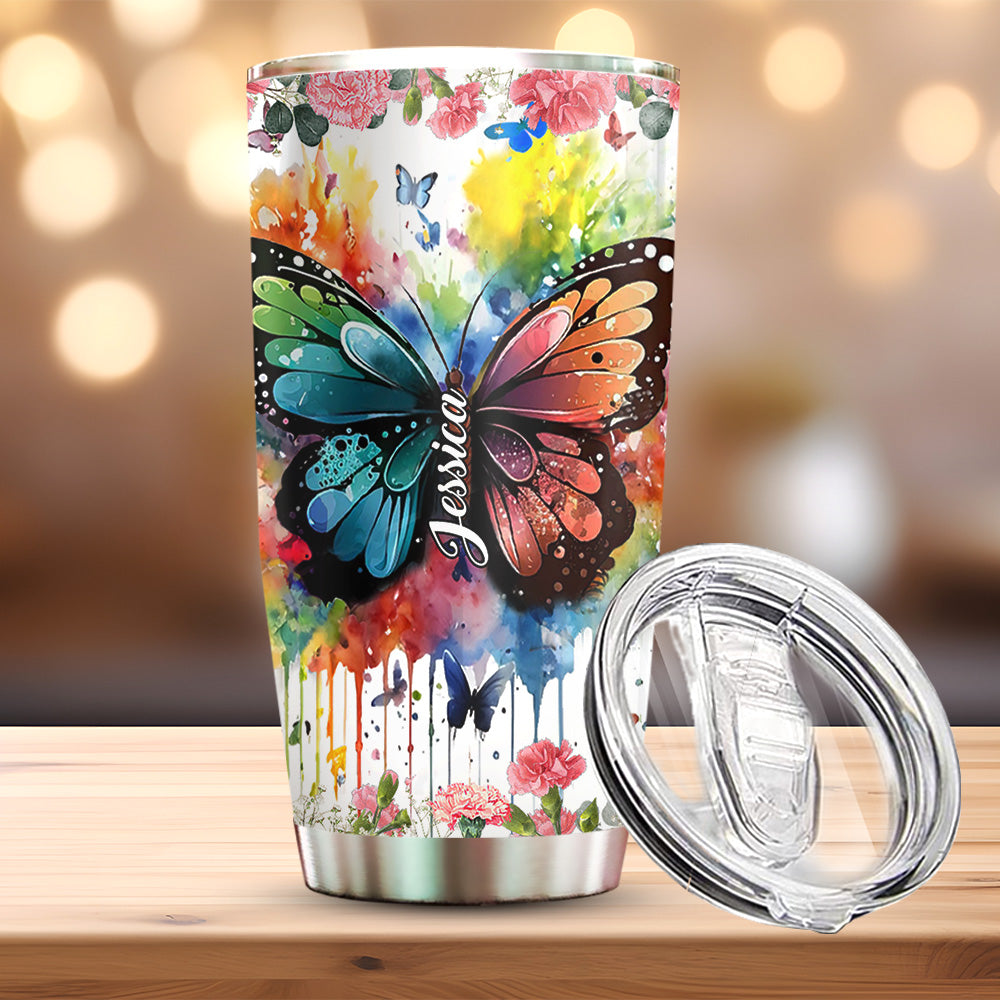 Butterfly Colorful Watercolor Version - Personalized Butterfly Tumbler
