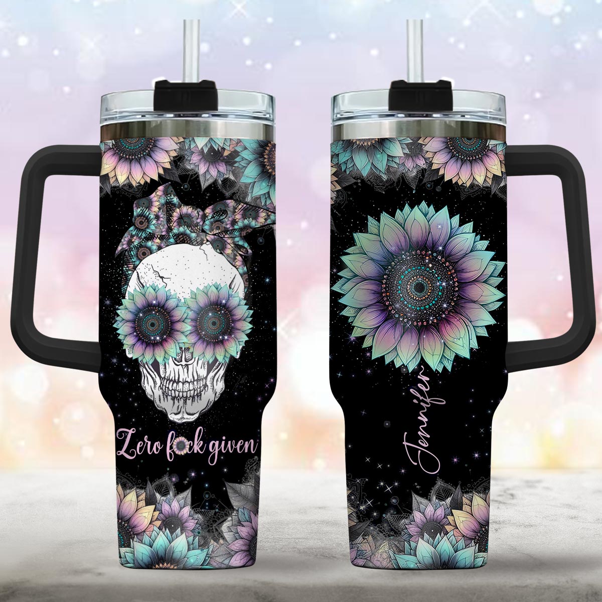 You Are My Sunshine - Personalized Skull Tumbler With Handle
